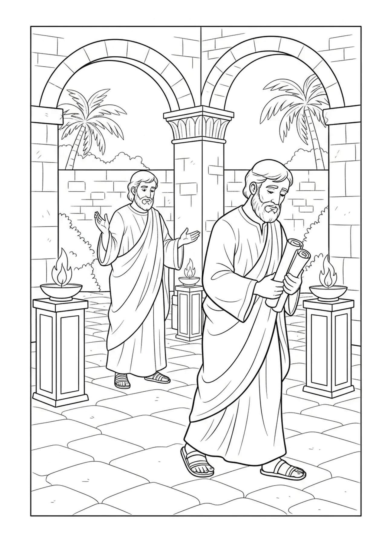 Nicodème quittant après sa rencontre avec Jésus, page à colorier de Nicodème pour les enfants de l'École du dimanche âgés de 5 à 12 ans
