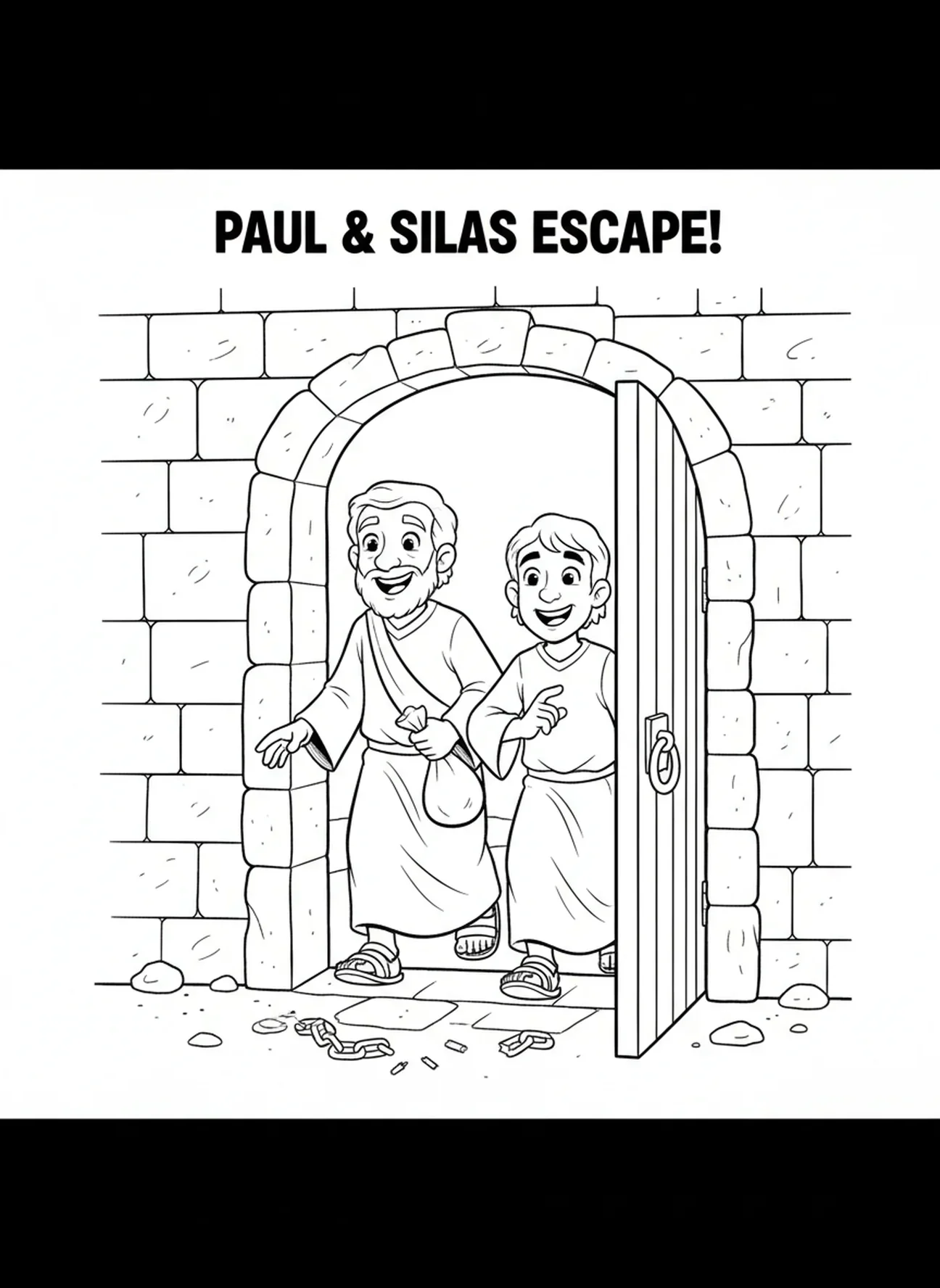 Paulo e Silas escapando, página para colorir Paulo e Silas na prisão para crianças de 5 a 10 anos