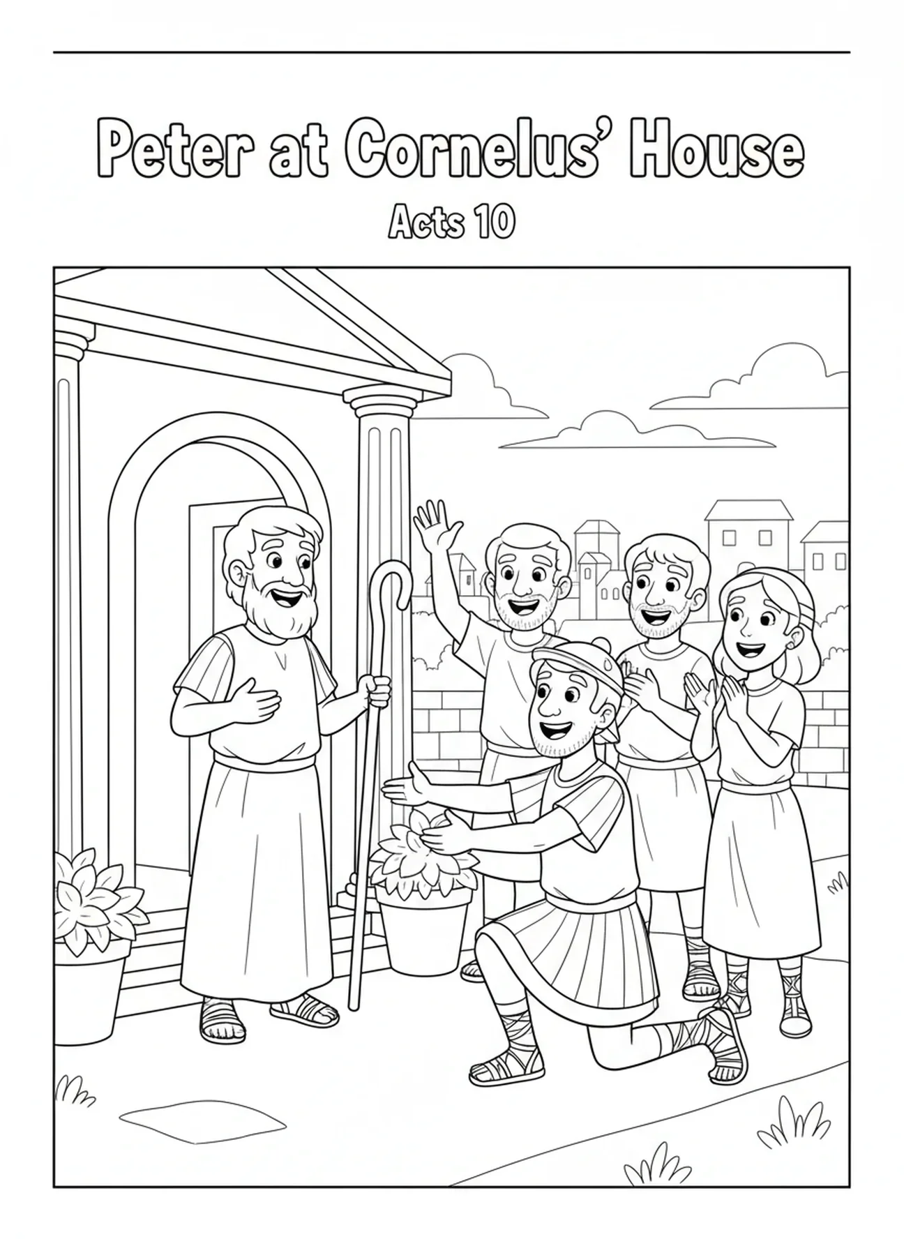 Pierre arrivant chez Corneille, page à colorier Pierre Corneille pour les enfants de 5 à 10 ans