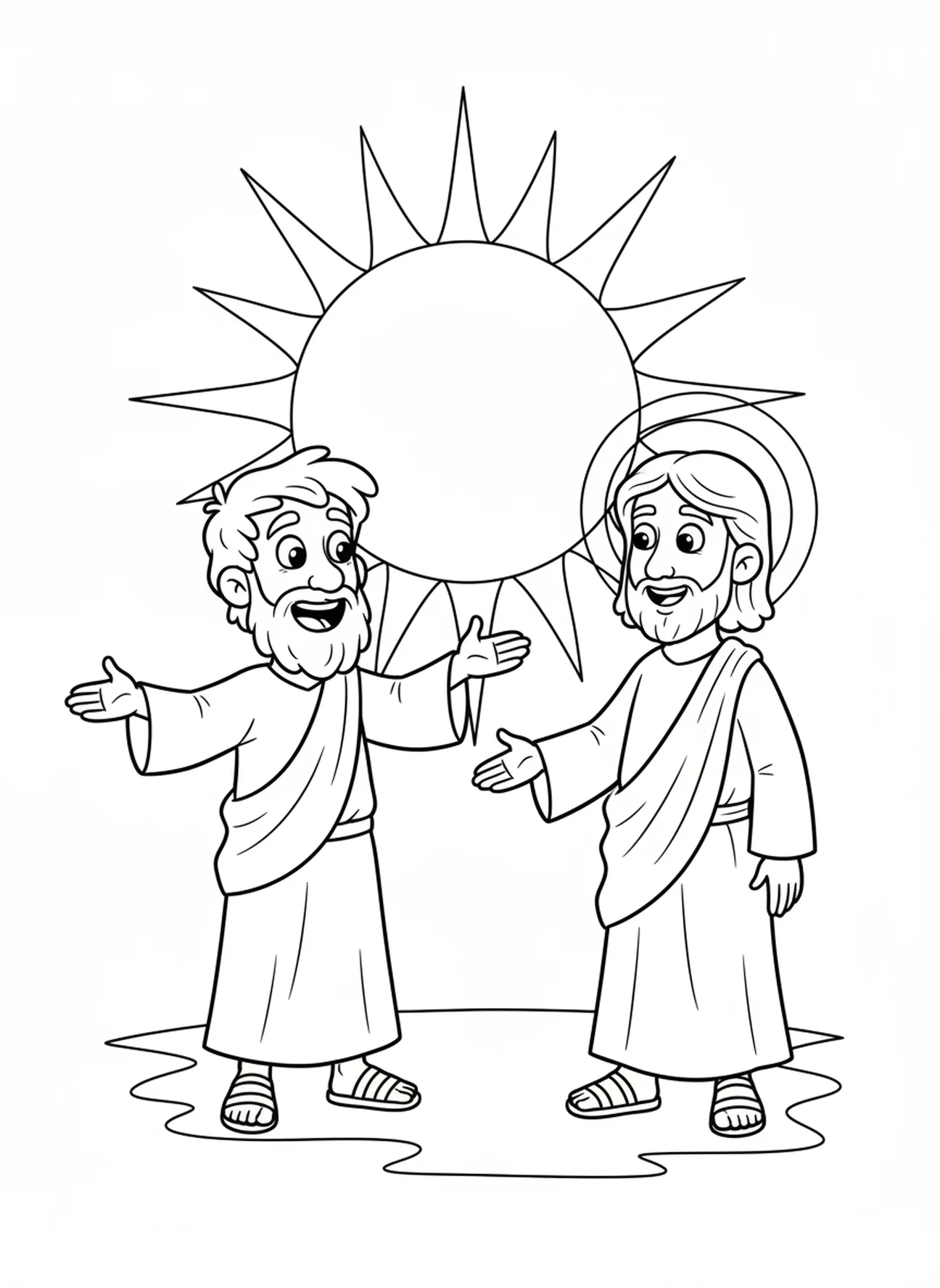Pedro hablando con Jesús, página para colorear de las llaves de Pedro para niños de 5 a 10 años.