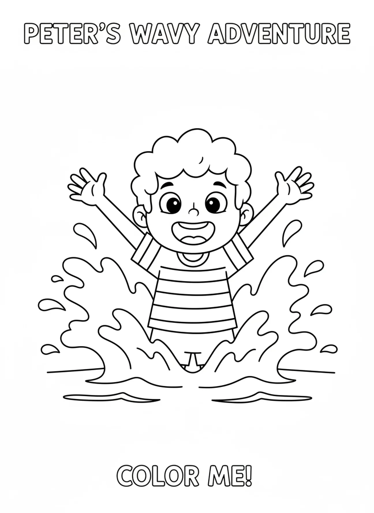 Verbaasde Petrus die zinkt, Petrus Wandelt op Water kleurplaat voor peuters van 3-5 jaar