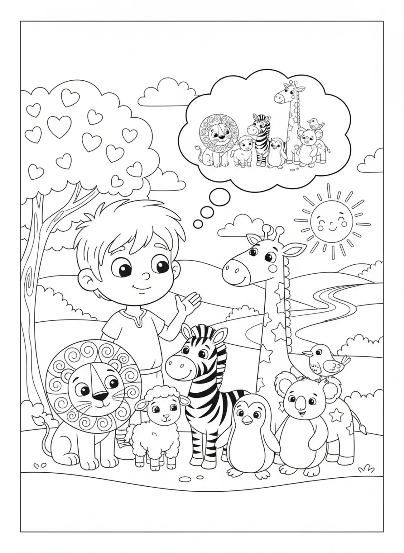 Pedro sonriendo y aceptando la visión, página para colorear de la Visión de Pedro para niños de 5 a 10 años