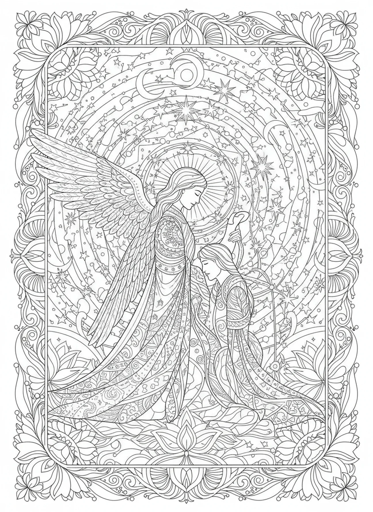 Philippe recevant une vision d'un ange, page à colorier Philippe Apôtre pour adultes dans le style du journal biblique
