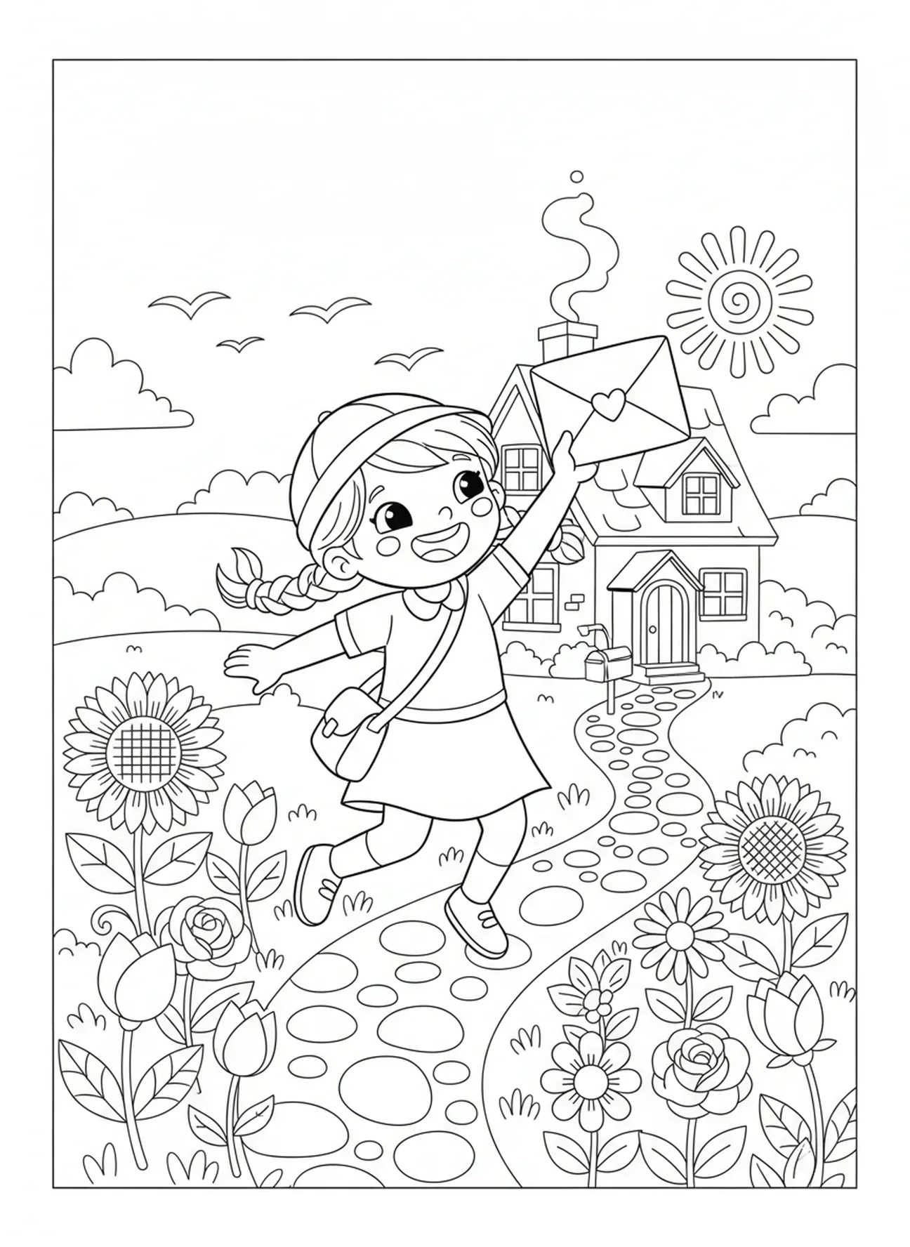 Phoebe bezorgt een brief, kleurplaat van Phoebe voor kinderen van 5-10 jaar.