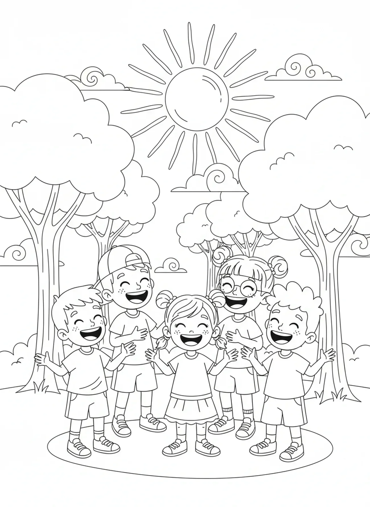 Phoebe met vrienden, kleurplaat van Phoebe voor kinderen van 5-10 jaar.