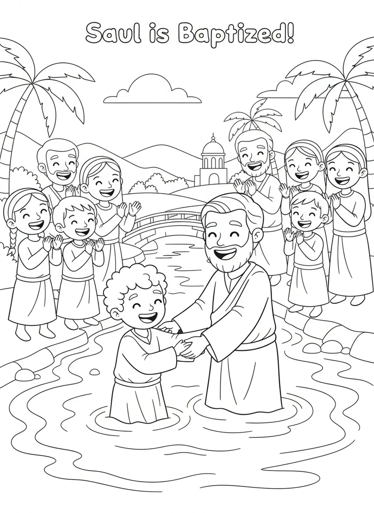 Sauls Taufe, Ausmalbild zur Bekehrung Sauls für Kinder im Alter von 5-10 Jahren