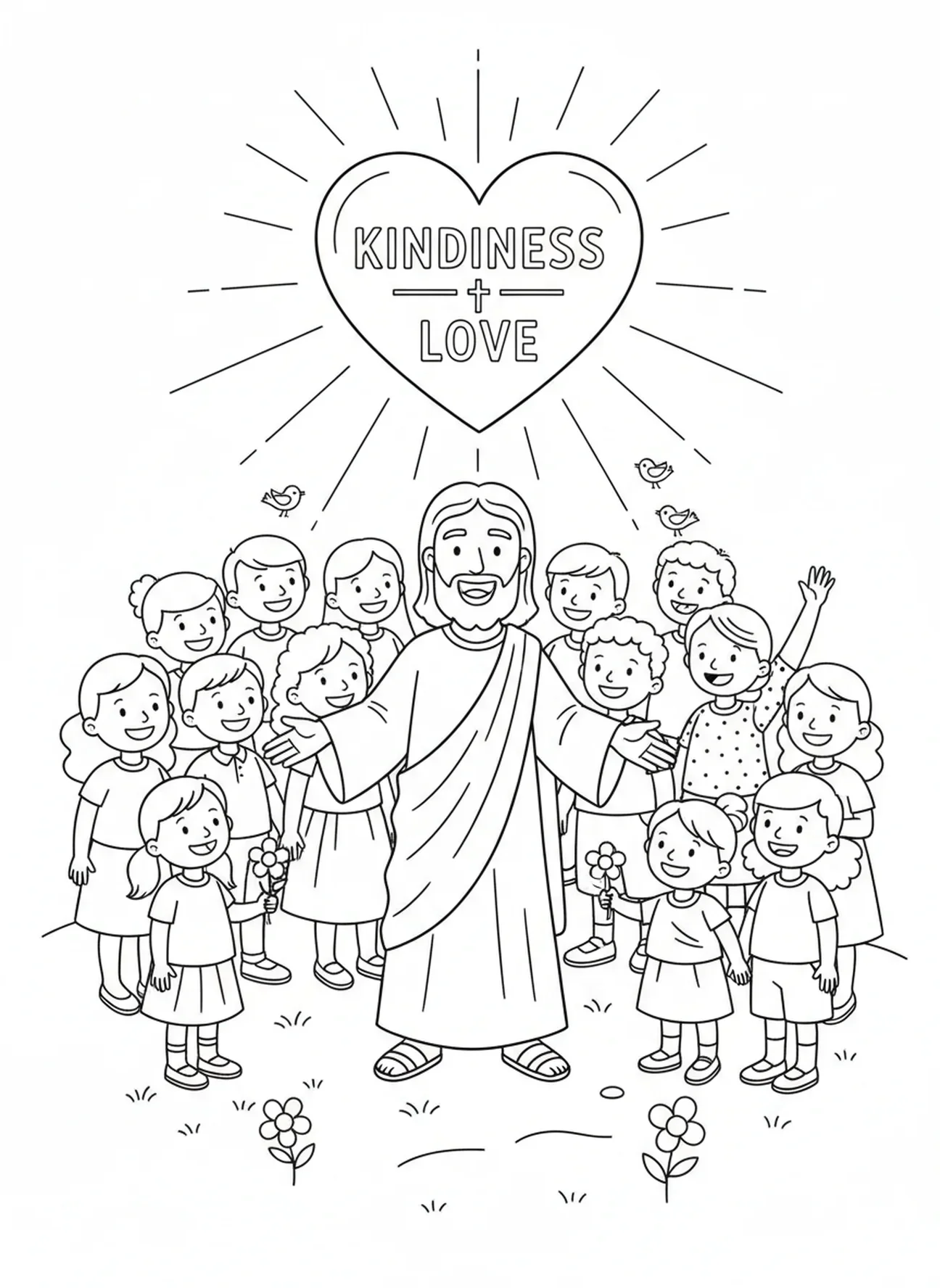 Jesus encorajando a multidão, Sermão da Montanha, página para colorir sobre Jesus ensinando a multidão na colina para crianças de 5 a 10 anos.