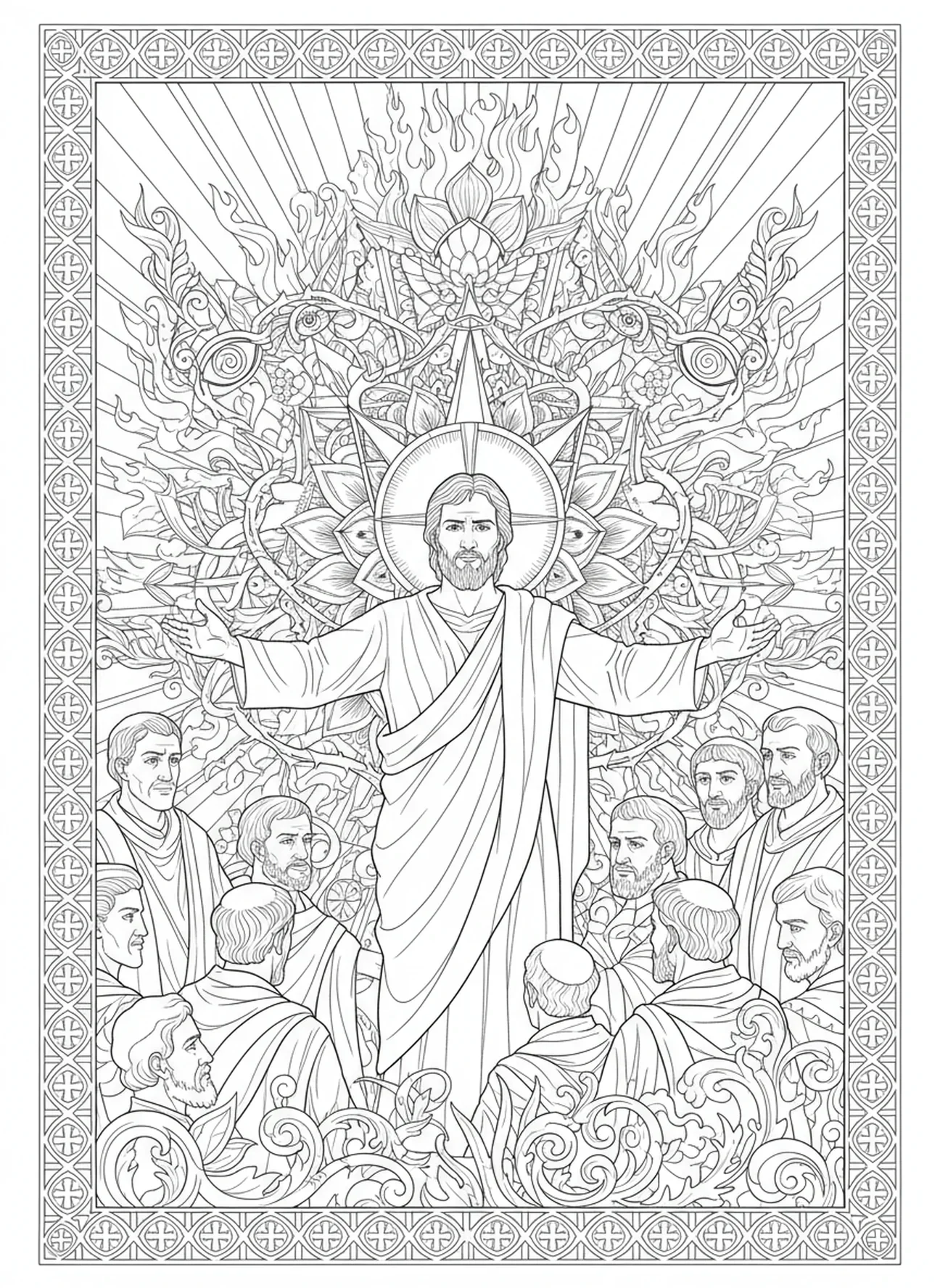 Étienne devant le conseil, page à colorier sur le martyr d'Étienne pour le journaling biblique.