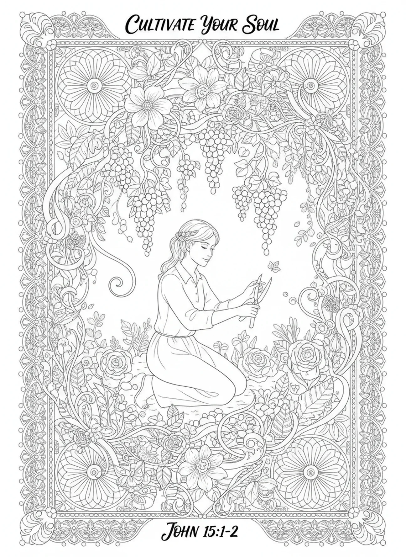 Jardinier taillant des vignes, page à colorier La Vigne et les Sarments pour le journal biblique