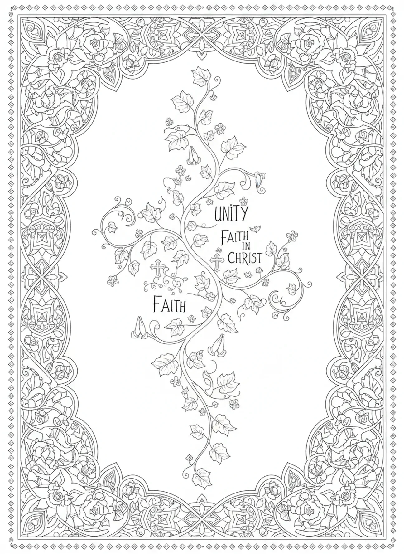 Vigne centrale avec des branches, page à colorier La Vigne et les Sarments pour le journal biblique style adulte