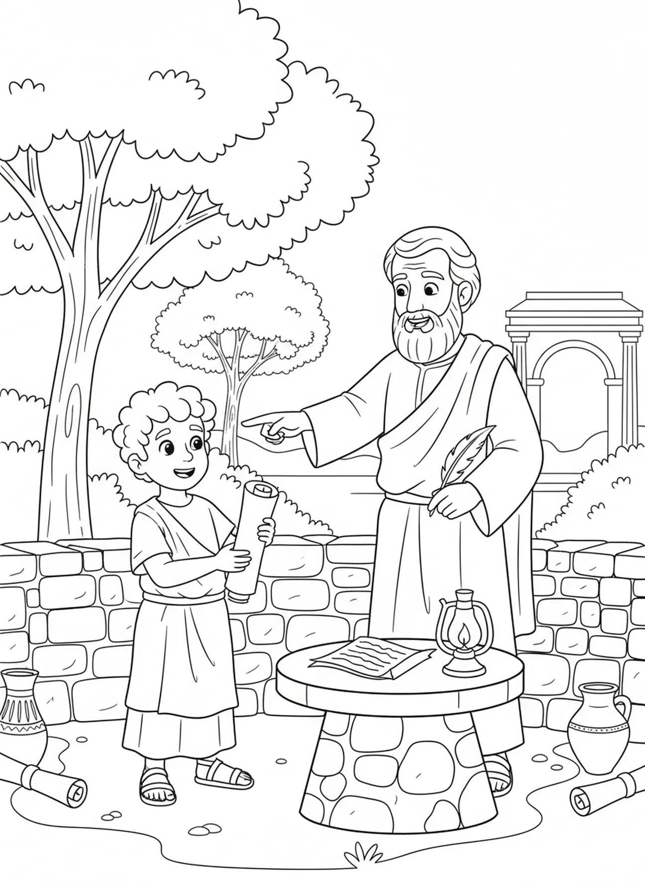 Timotheus erhält einen Brief von Paulus, Malvorlage für Kinder in der Sonntagsschule im Alter von 5-12 Jahren.