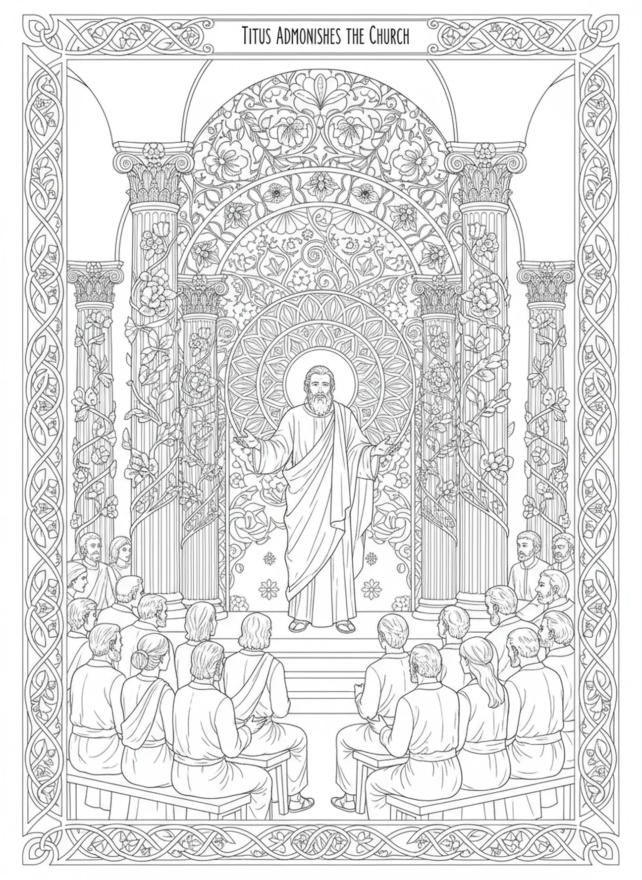 Tite et l'église, page à colorier Tite pour le journal biblique pour adultes