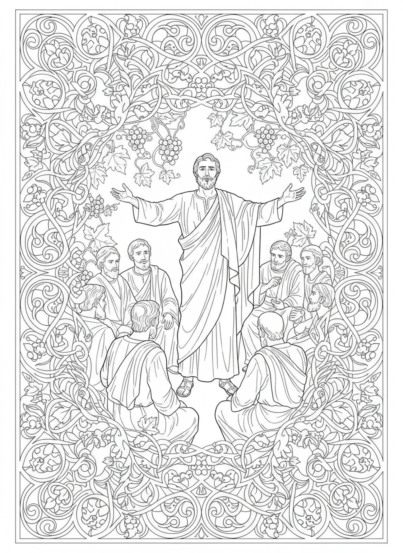 Tite encourageant la foi, page à colorier Tite pour adultes dans un style de journal biblique
