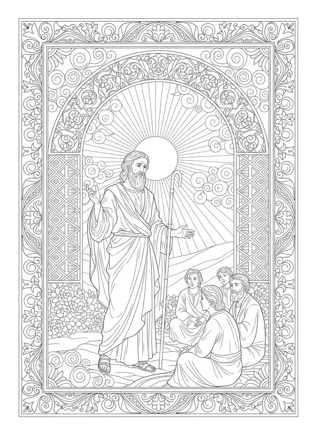 Tite prêchant l'Évangile, page à colorier Tite pour le journaling biblique pour adultes