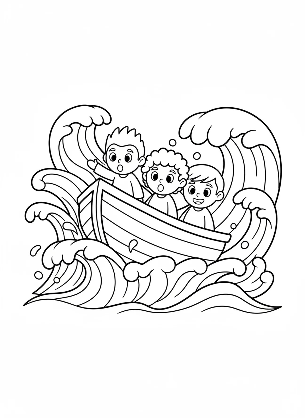Desenho de barco balançando, página para colorir sobre Andando Sobre as Águas para crianças de 3 a 5 anos