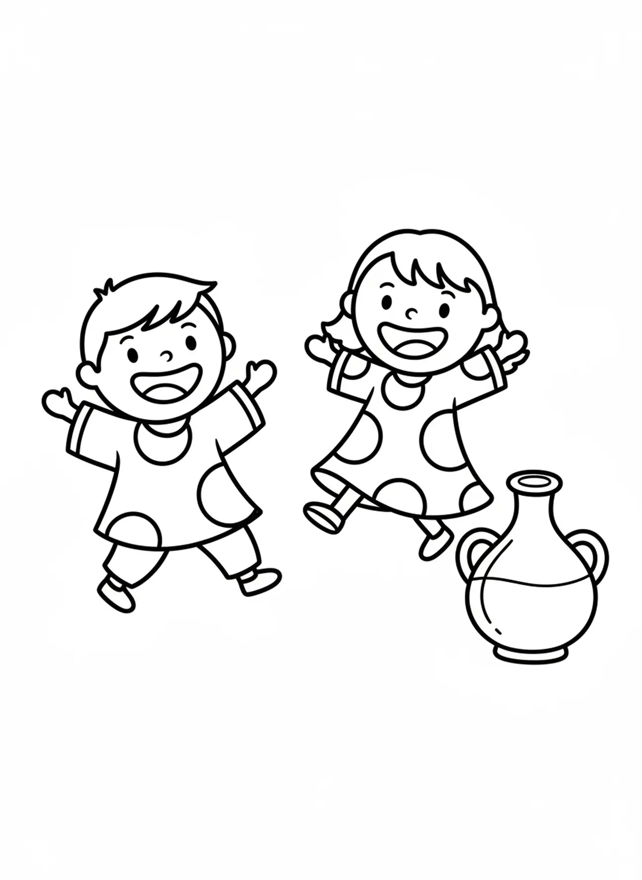 Fröhliche Gäste tanzen, Ausmalbild zur Hochzeit zu Kana für Vorschulkinder im Alter von 3-5 Jahren