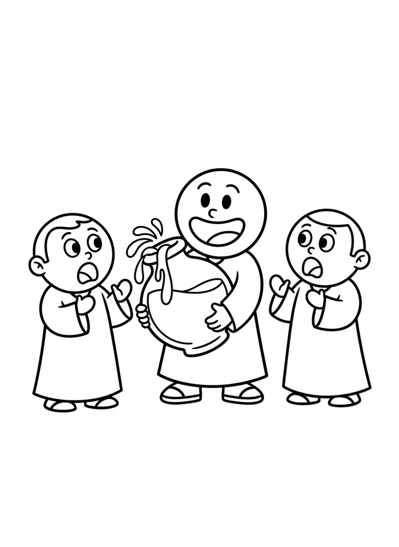 Diener mit Weinkrug, Ausmalbild zur Hochzeit zu Kana für Vorschulkinder im Alter von 3-5 Jahren