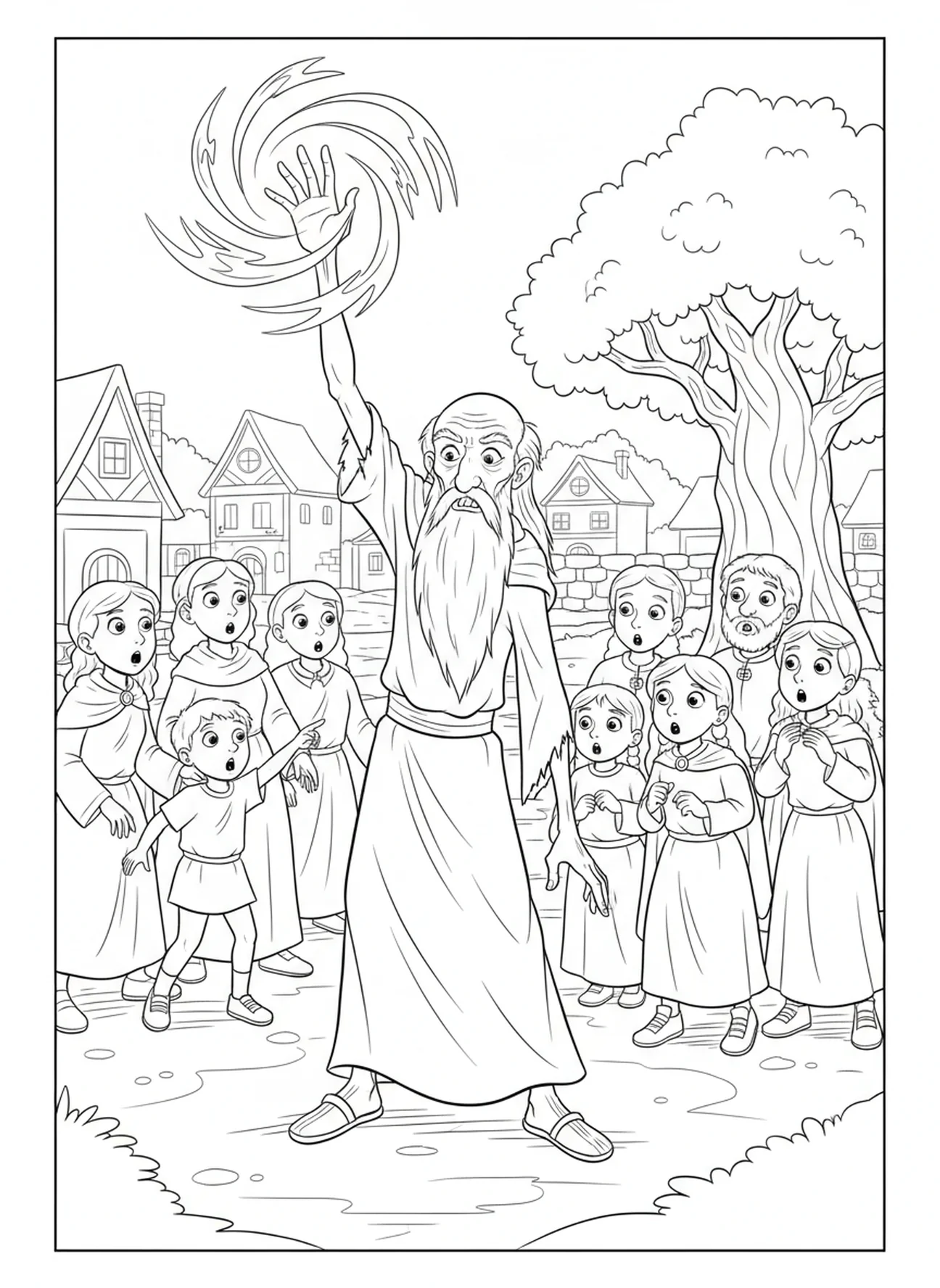 Mann hebt seine verdorrte Hand, Ausmalbild der verdorrten Hand für Kinder im Alter von 5-10 Jahren.