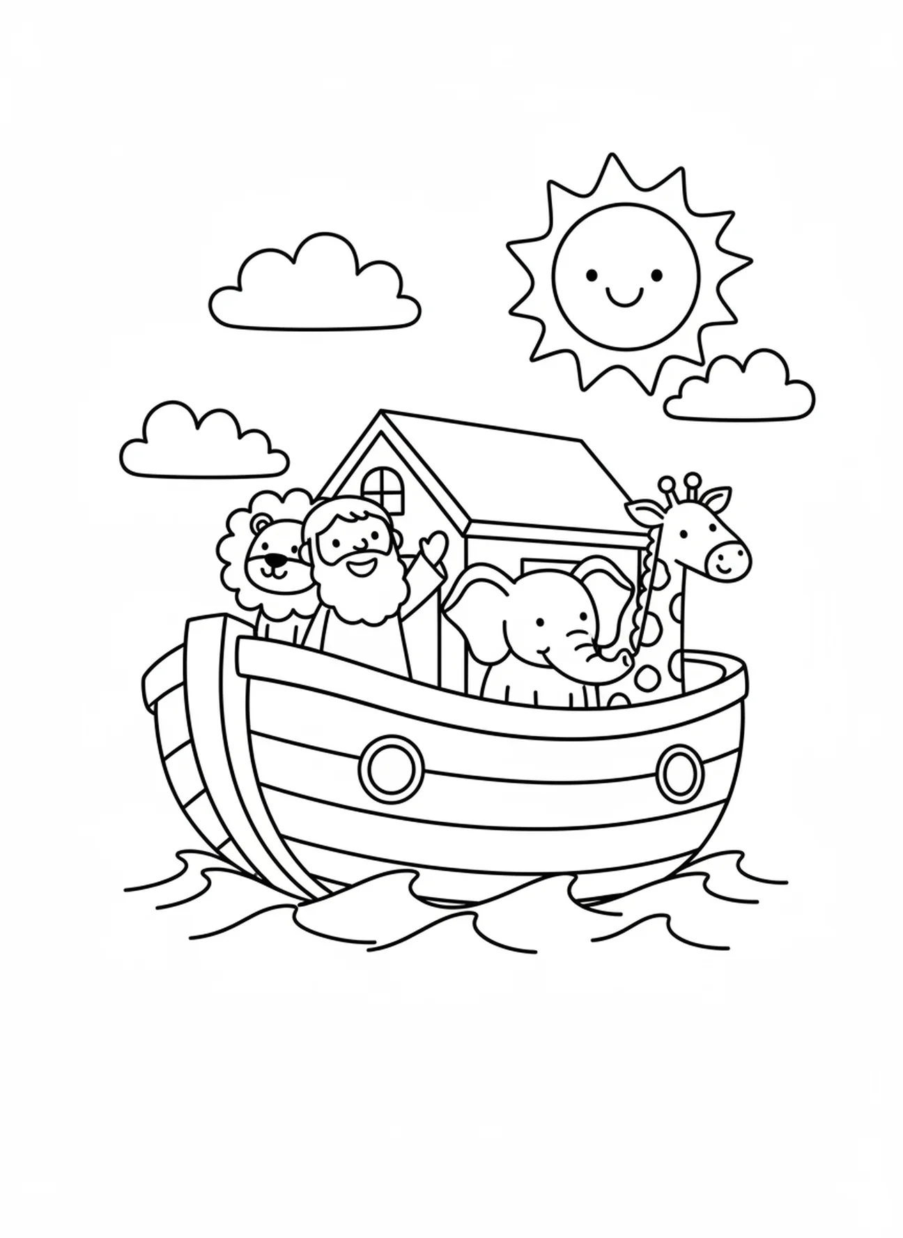 Arche, die auf dem Wasser schwimmt, Malvorlage zur Gehorsamkeit für Vorschulkinder im Alter von 3-5 Jahren