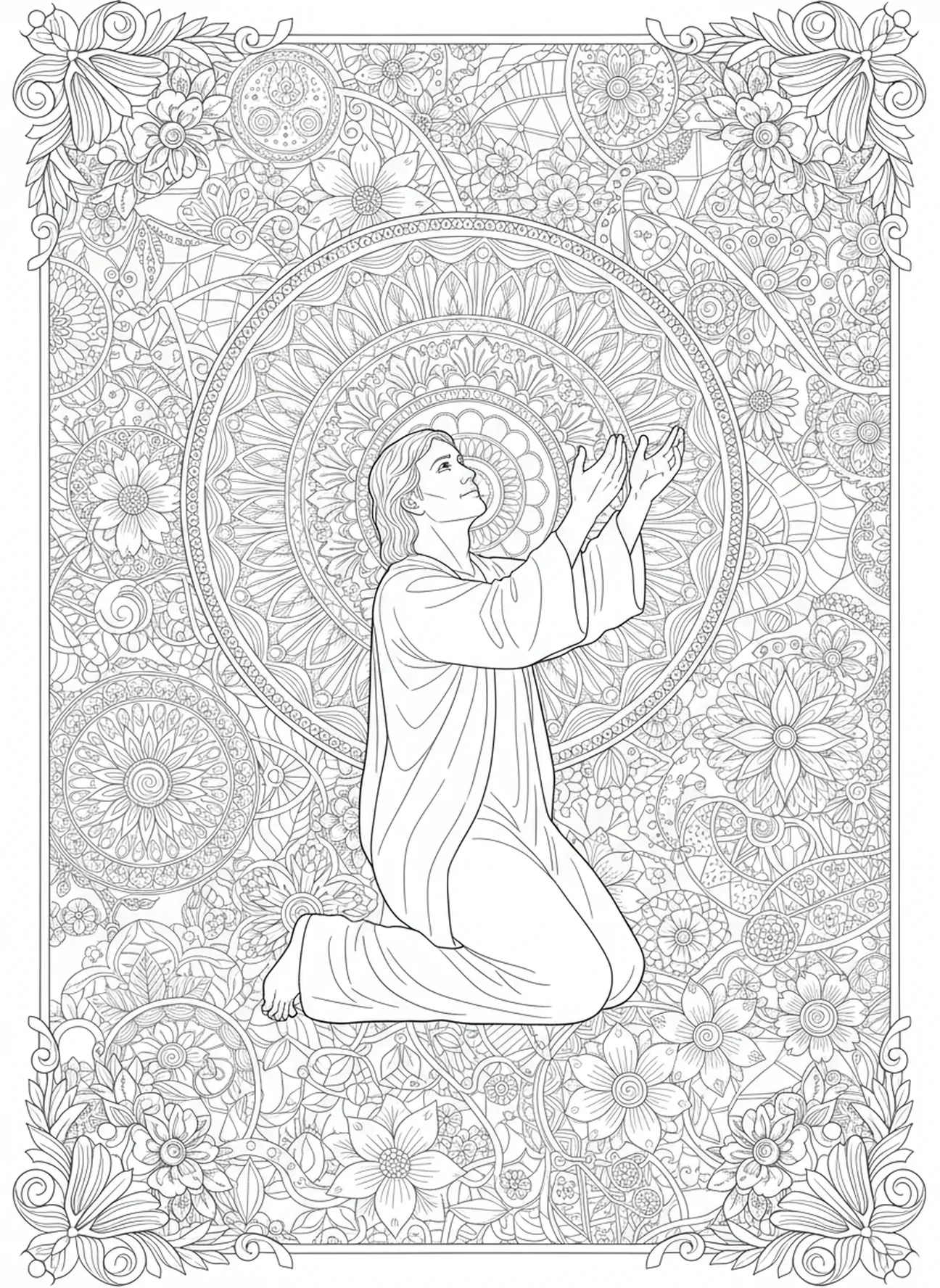 Noé rendant grâce, page à colorier de la Bible 66 Livres pour adultes dans un style de journal biblique