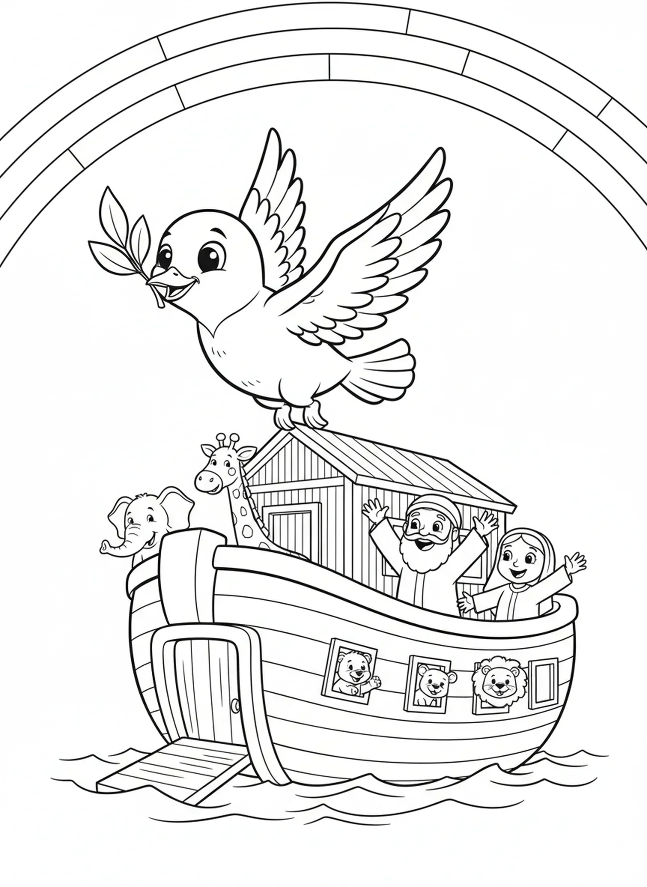 Dove met olijftak terugkerend, 66 Boeken Bijbel kleurplaat voor kinderen van 5-10 jaar.