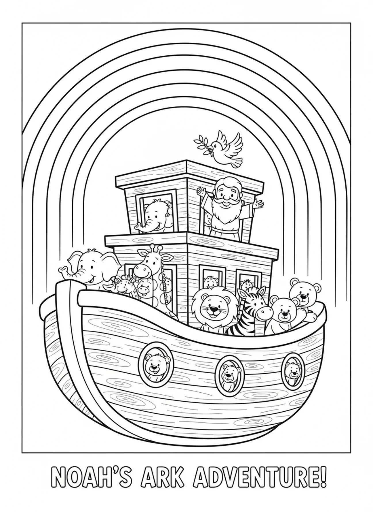 Regenboog boven de ark, 66 Boeken Bijbel kleurplaat voor kinderen van 5-10 jaar.