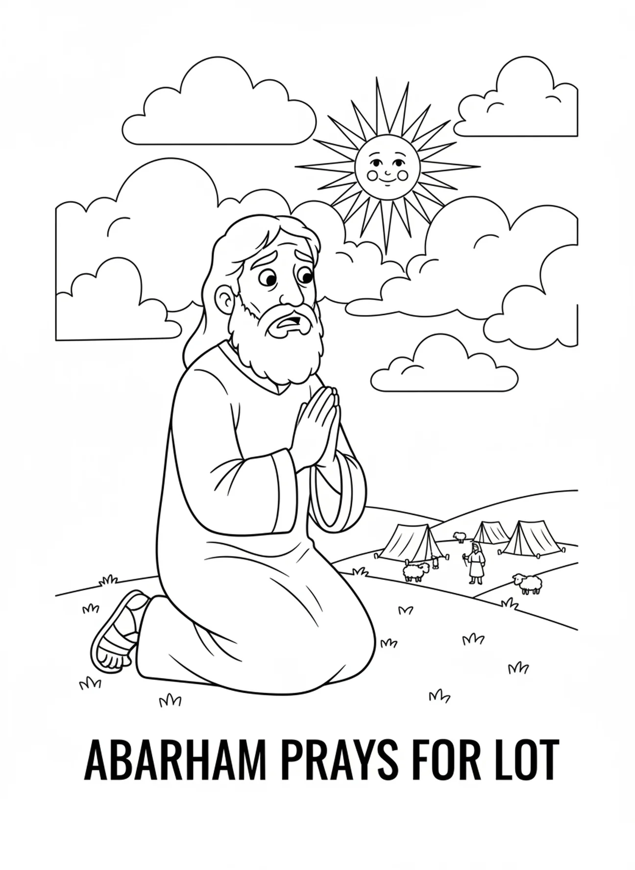 Abraham die bidt voor Lot, Abraham Lot Scheiding kleurplaat voor kinderen van 5-10 jaar.