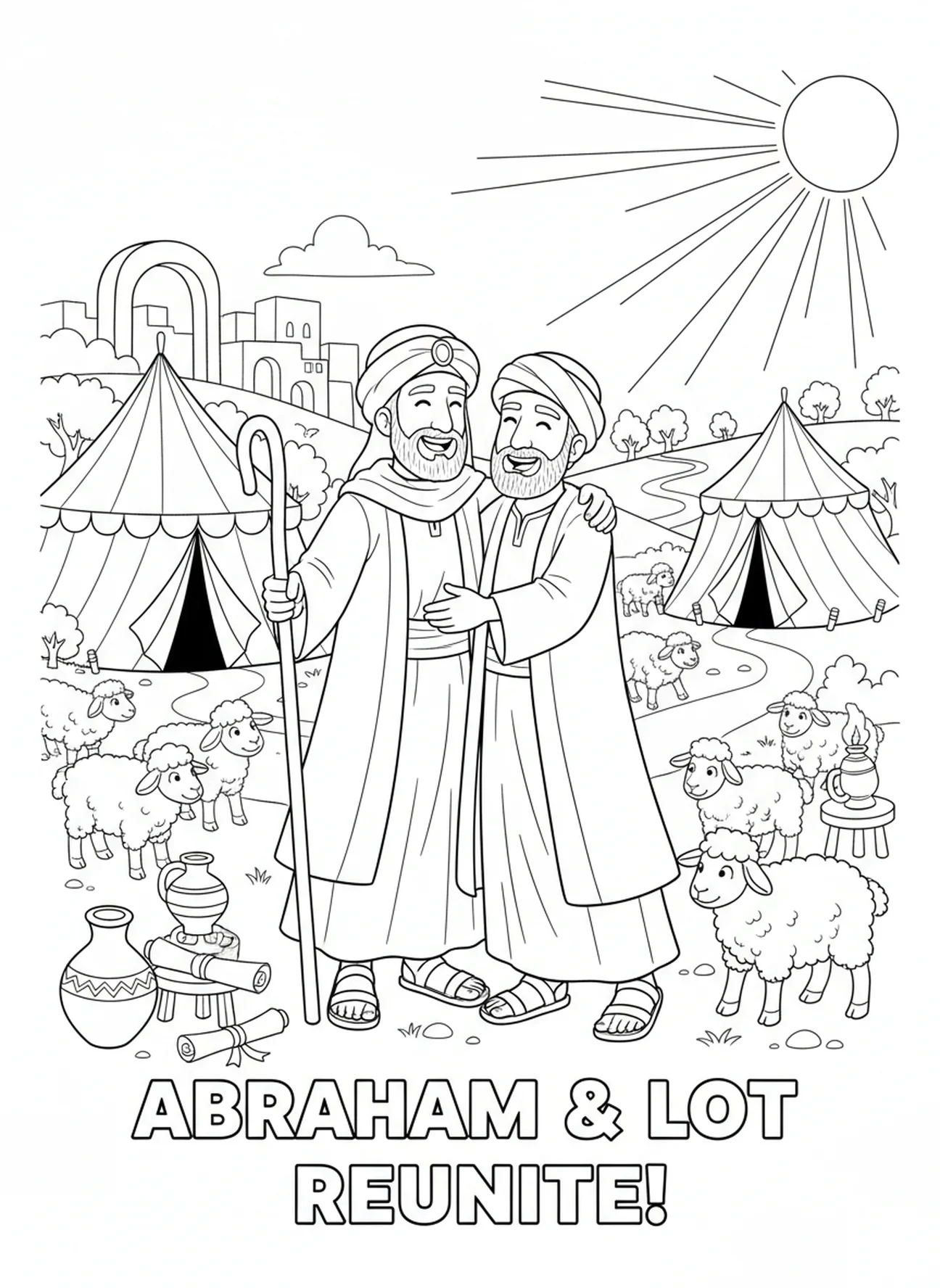 Réunion d'Abraham et de Lot, page à colorier Abraham Lot Séparer pour les enfants de l'École du dimanche âgés de 5 à 12 ans