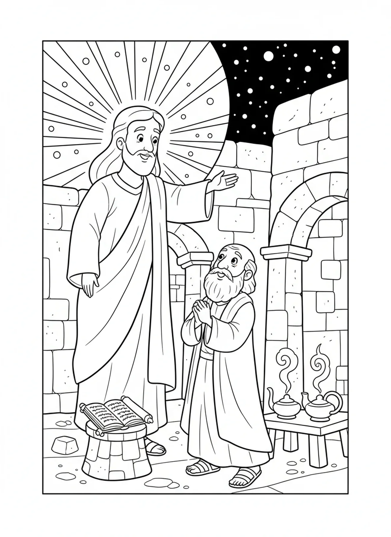 Dieu bénissant Abraham, page à colorier sur la séparation d'Abraham et Lot pour les enfants de l'École du dimanche âgés de 5 à 12 ans
