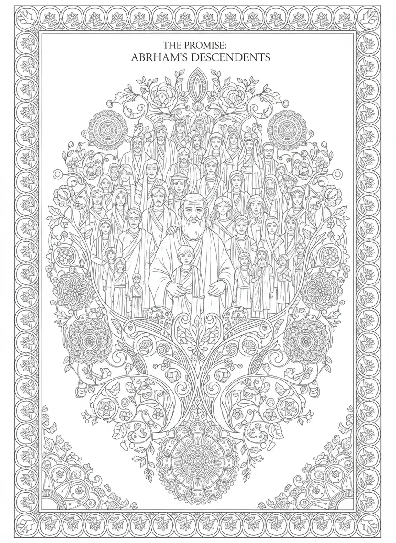 Abraham avec ses descendants, page à colorier Abraham pour le journal biblique pour adultes