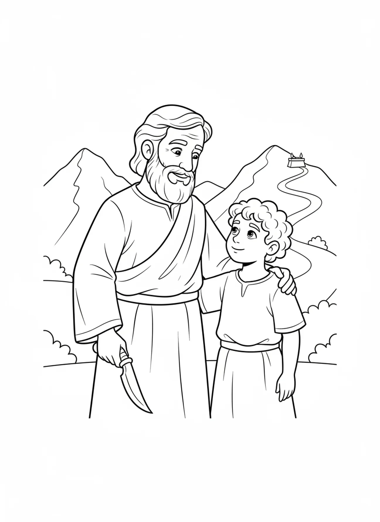 Abraham e Isaac en la montaña, página para colorear de Abraham para niños de 5 a 10 años
