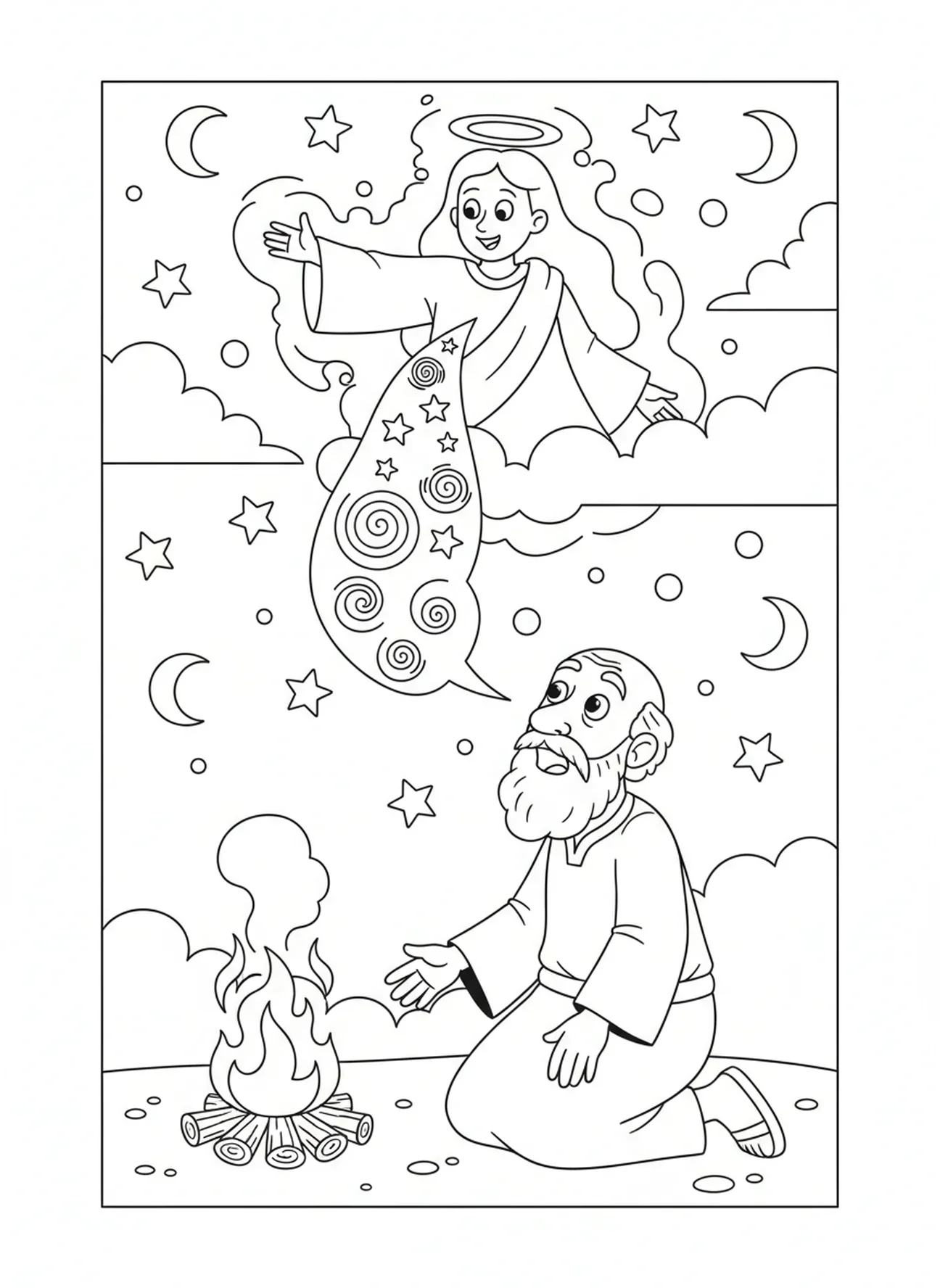 Dios hablando a Abraham, página para colorear de Abraham para niños de 5 a 10 años