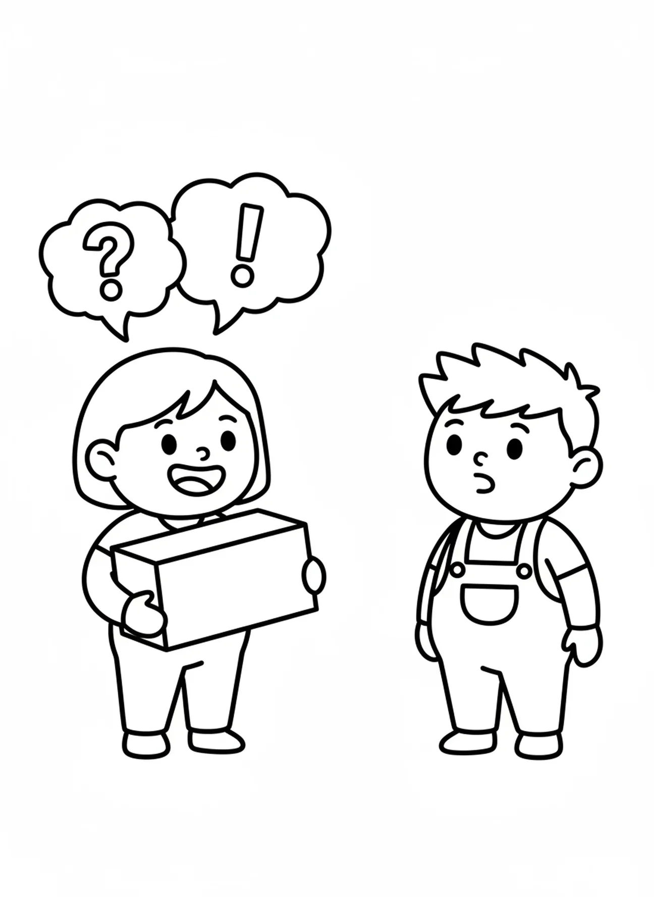 Personnes confuses avec des bulles de dialogue, page à colorier de la Tour de Babel pour les enfants d'âge préscolaire de 3 à 5 ans