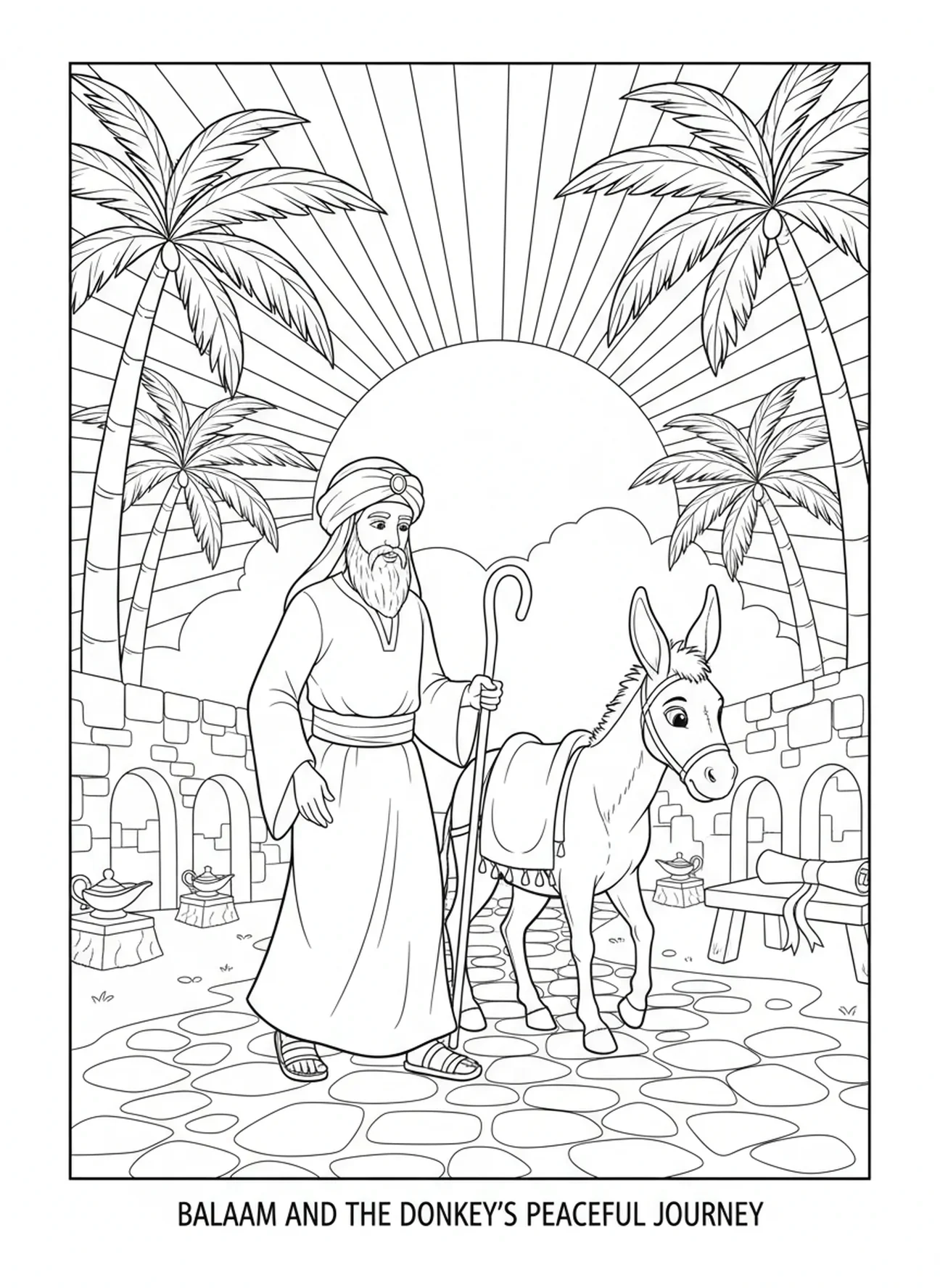 Balaam et son âne ensemble, page à colorier de l'âne de Balaam pour les enfants de l'École du dimanche âgés de 5 à 12 ans.