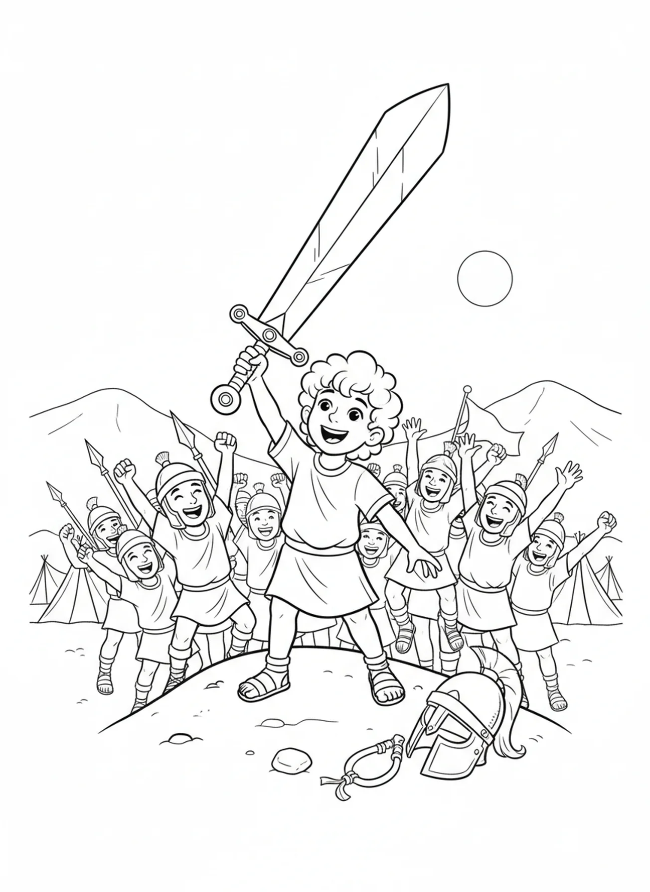 David triomphant sur Goliath, page à colorier du Livre des Psaumes pour les enfants de 5 à 10 ans