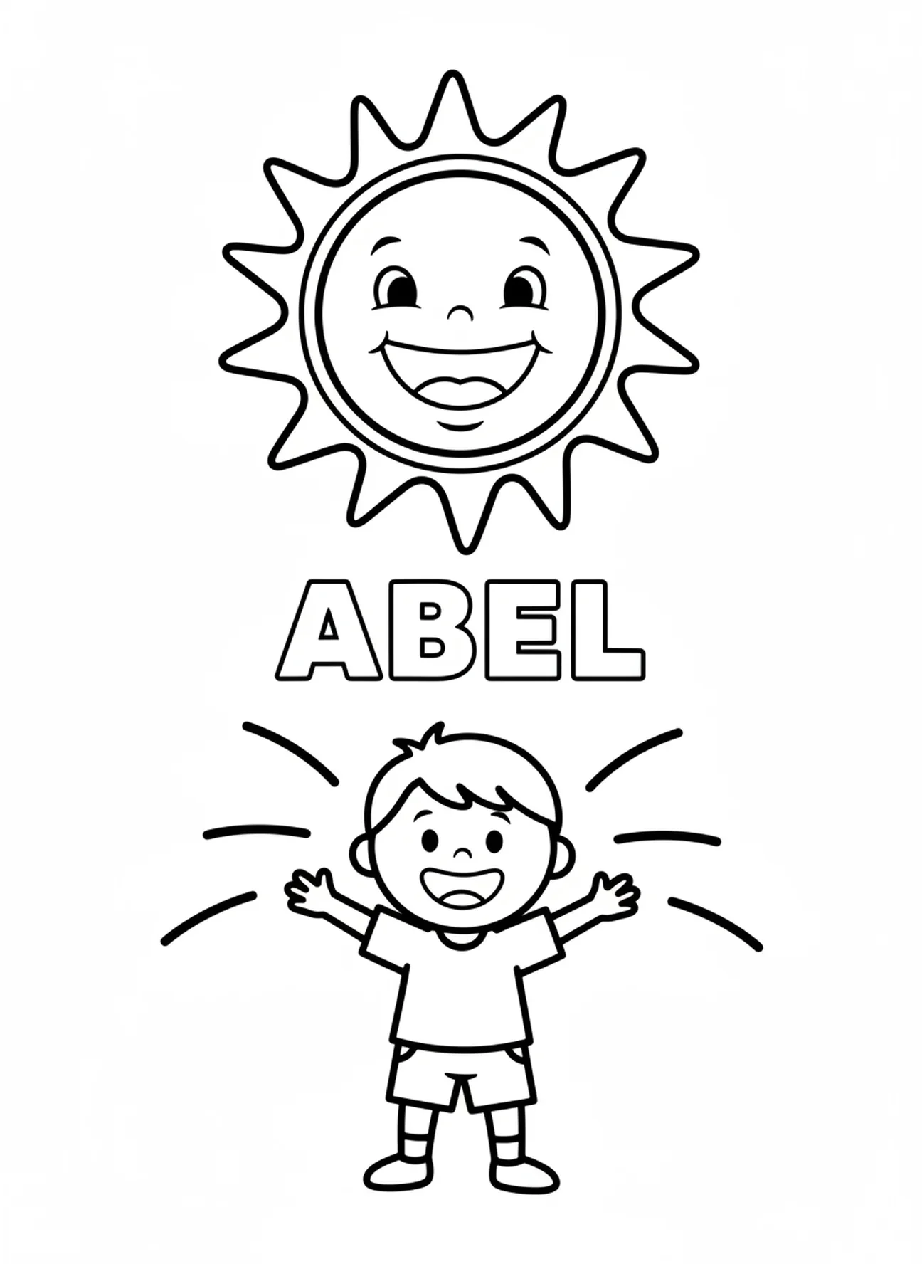 Sol sonriente aprobando el regalo de Abel, página para colorear de Caín y Abel para niños de 3 a 5 años