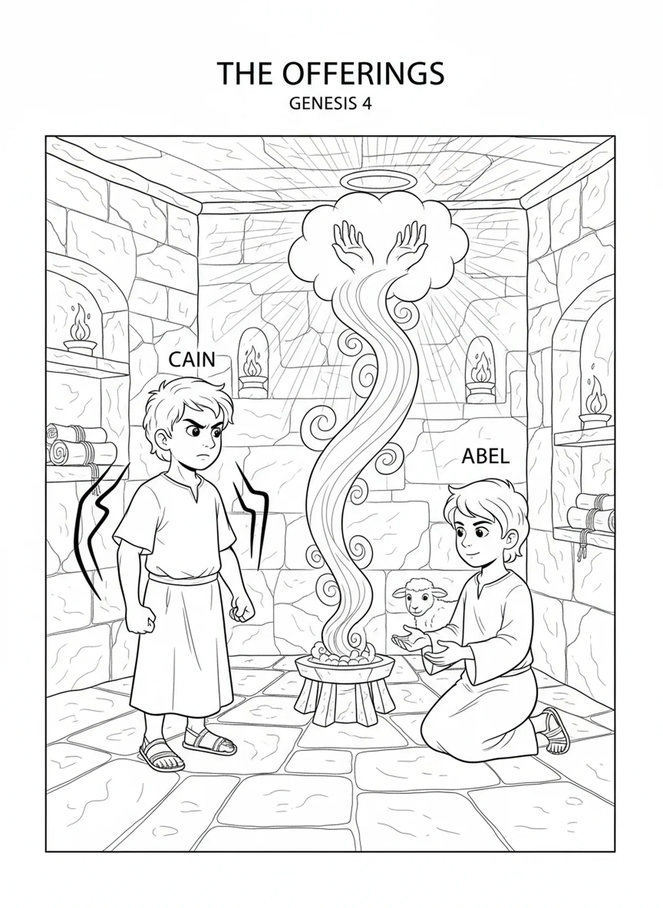 Caïn en colère, page à colorier sur Caïn tuant Abel pour les enfants de l'École du dimanche âgés de 5 à 12 ans.