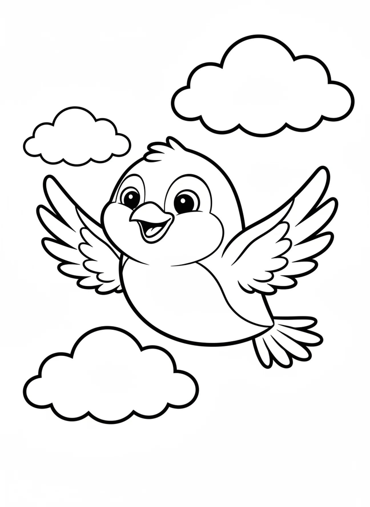 Pájaro sonriente, página para colorear de la Creación: Aves y Peces para niños de 3 a 5 años