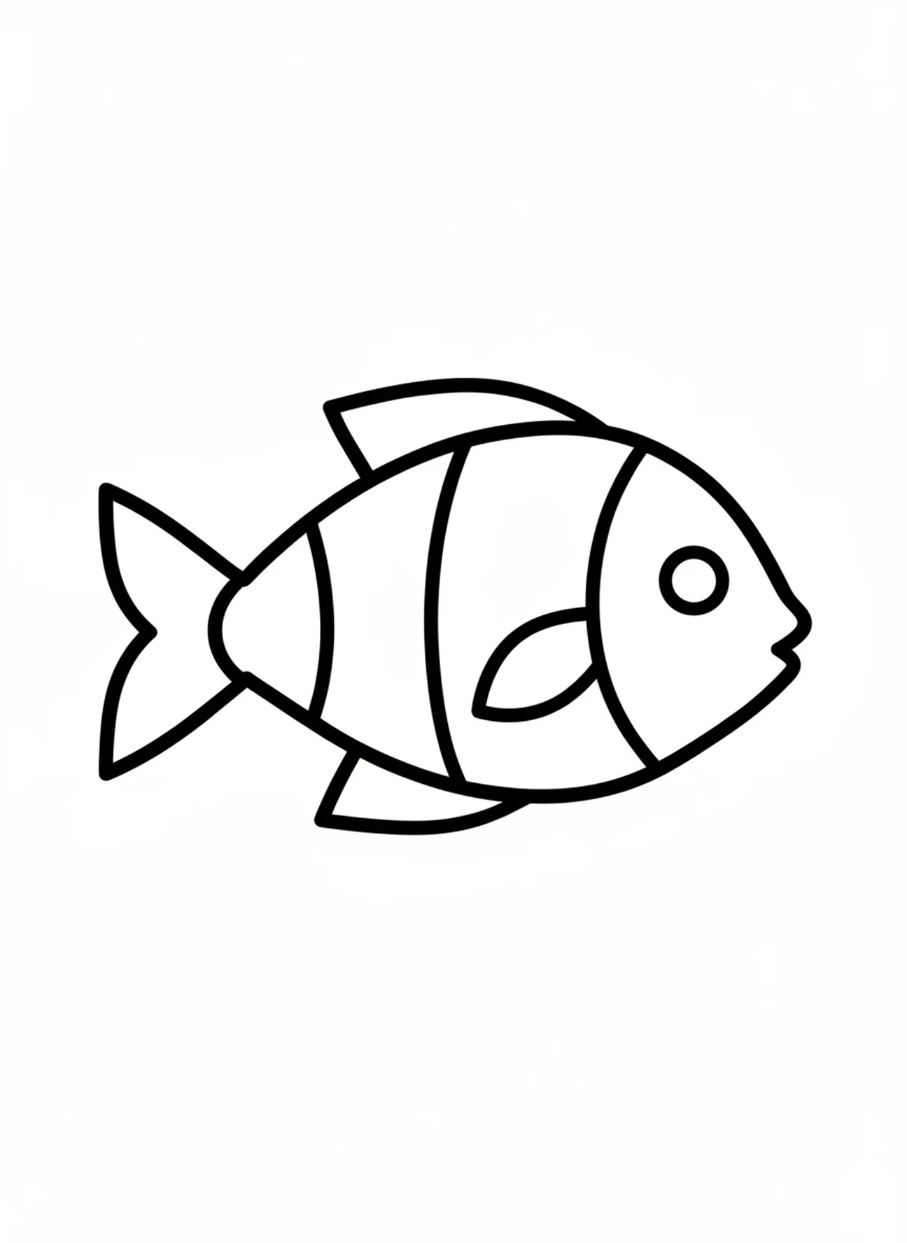 Grande forme de poisson, page à colorier sur la création des oiseaux et des poissons pour les tout-petits de 2 à 3 ans