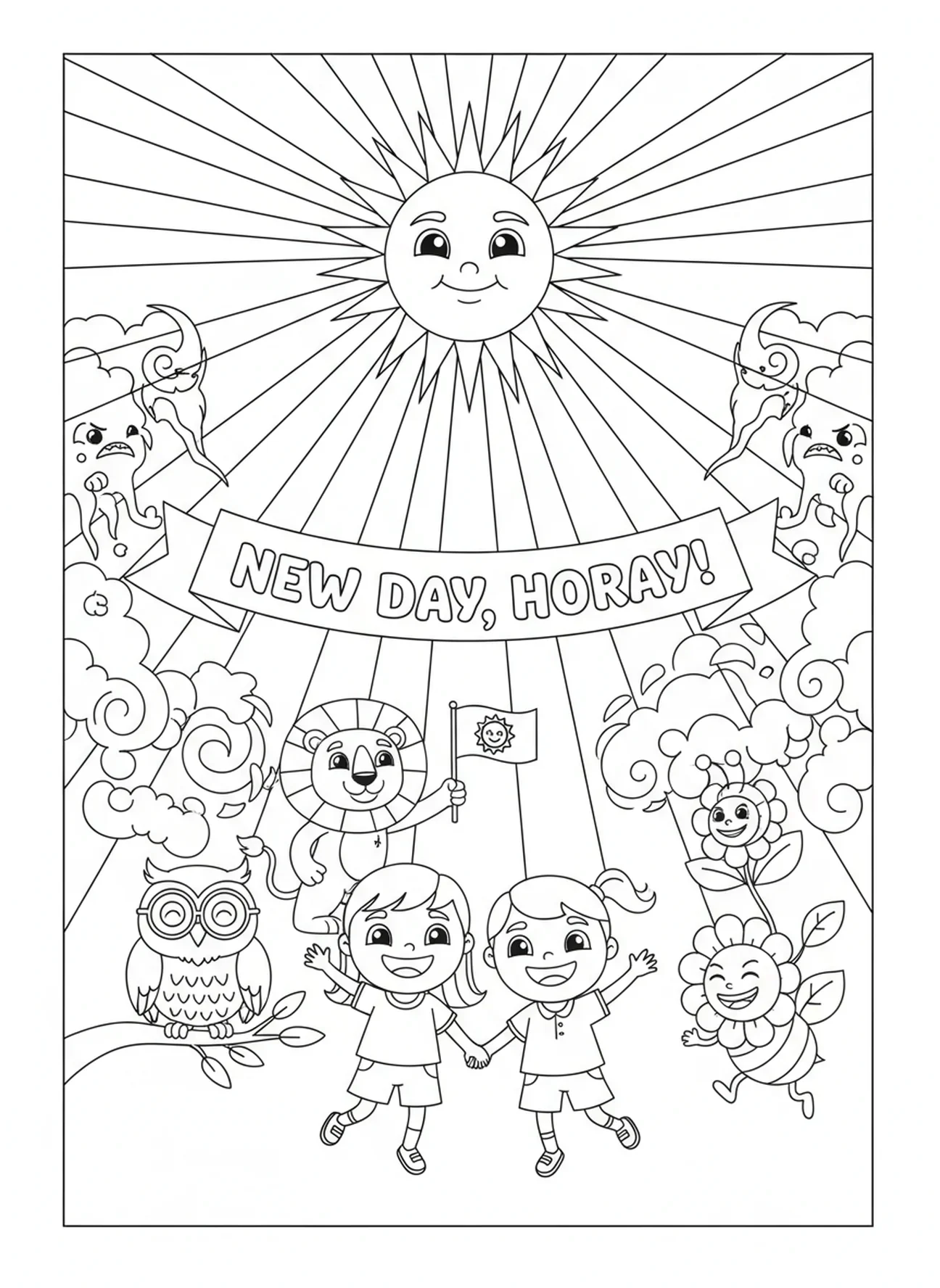 Światło dominujące nad ciemnością, Dzień Stworzenia 1 Światło Ciemność kolorowanka dla dzieci w wieku 5-10 lat.