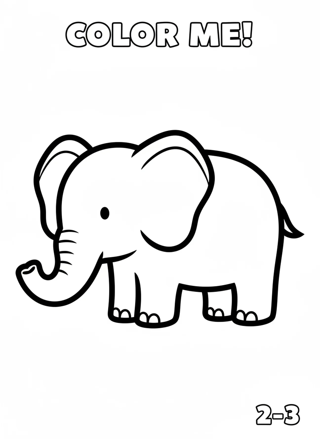 Forma de elefante grande, página de colorir sobre a Criação para crianças de 2 a 3 anos