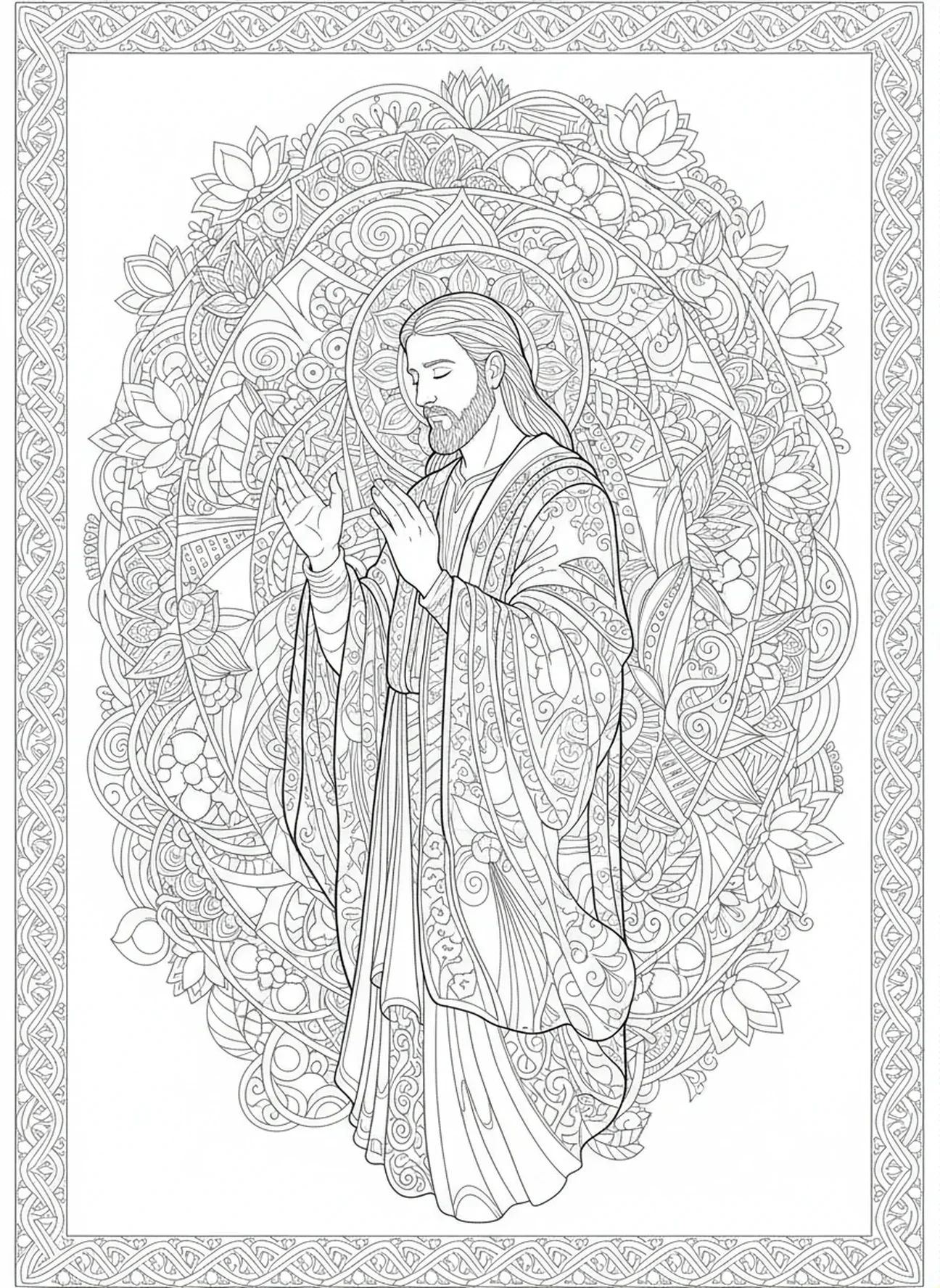 Daniel im Gebet, Ausmalbild von Daniel in der Löwengrube für Erwachsene im Bibel-Journaling-Stil