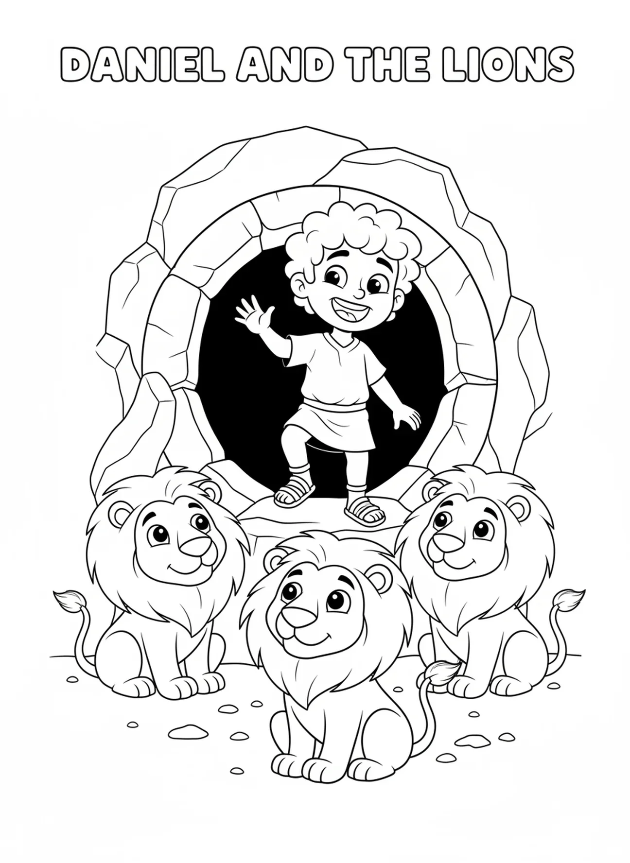 Daniel saindo da cova, Daniel na Cova dos Leões, página para colorir sobre Daniel libertado da cova para crianças de 5 a 10 anos.