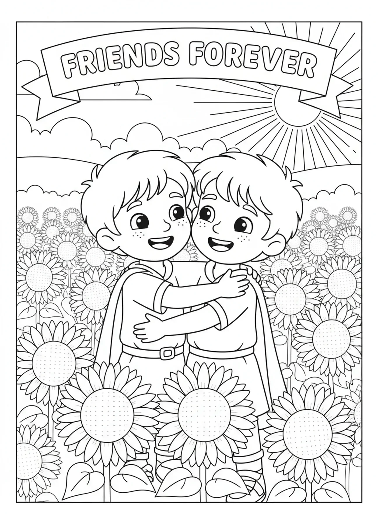 David und Jonathan umarmen sich, Ausmalbild von David und Jonathan für Kinder im Alter von 5-10 Jahren