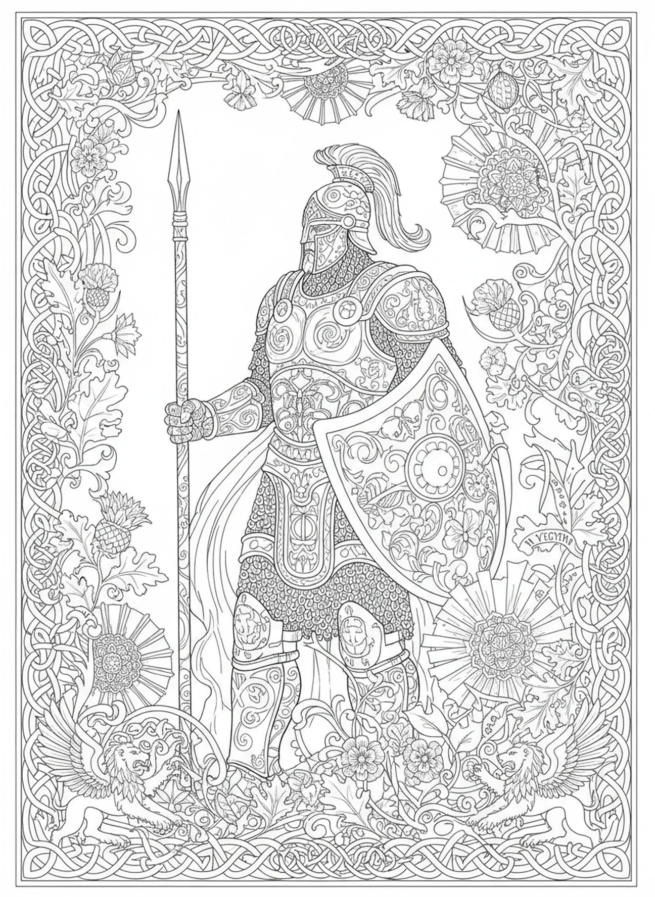 Golias em armadura, Davi escolhendo pedras página para colorir para adultos estilo de diário bíblico.