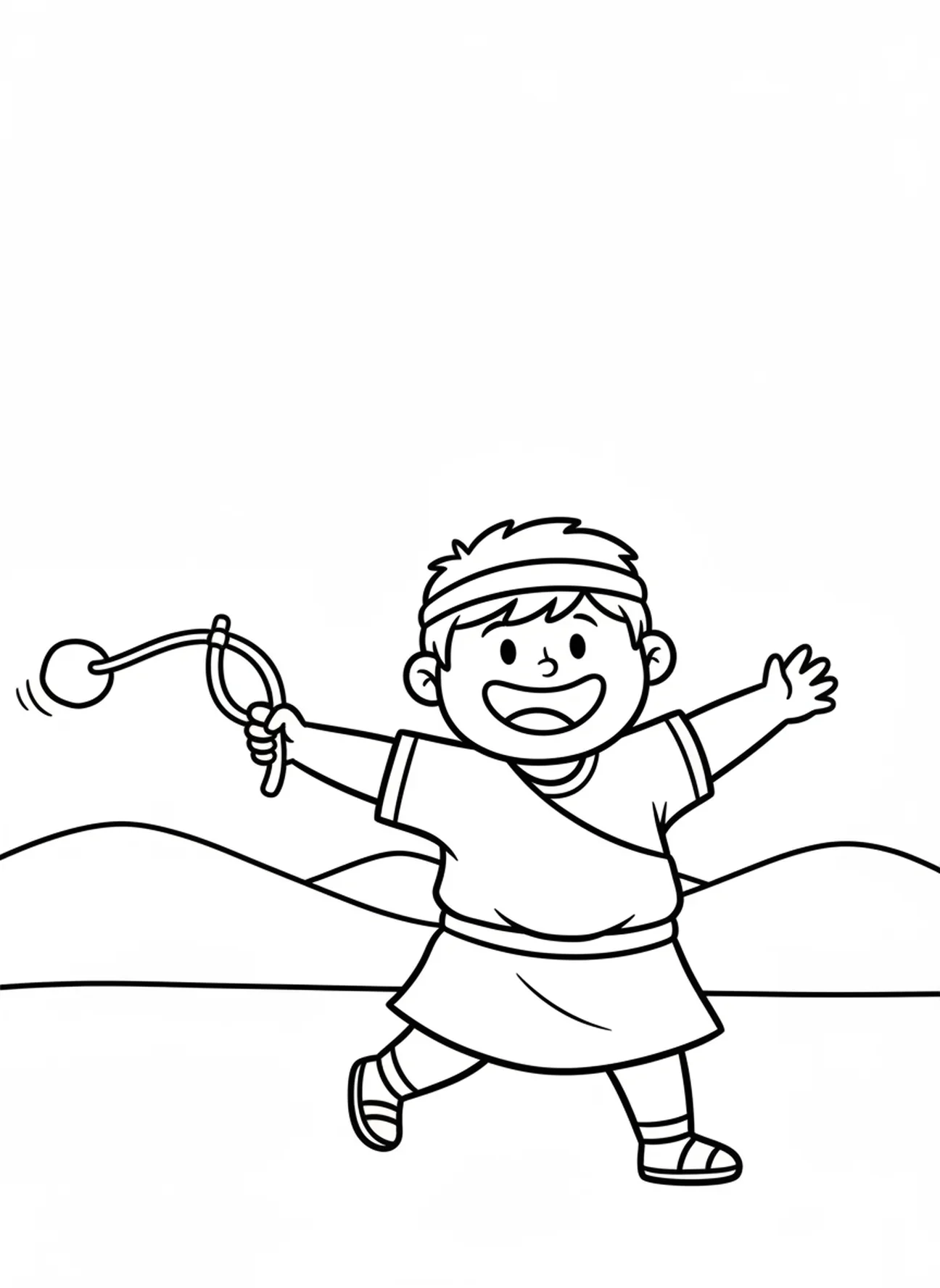 David wirft einen Stein, David gegen Goliath Ausmalbild für Vorschulkinder im Alter von 3-5 Jahren.