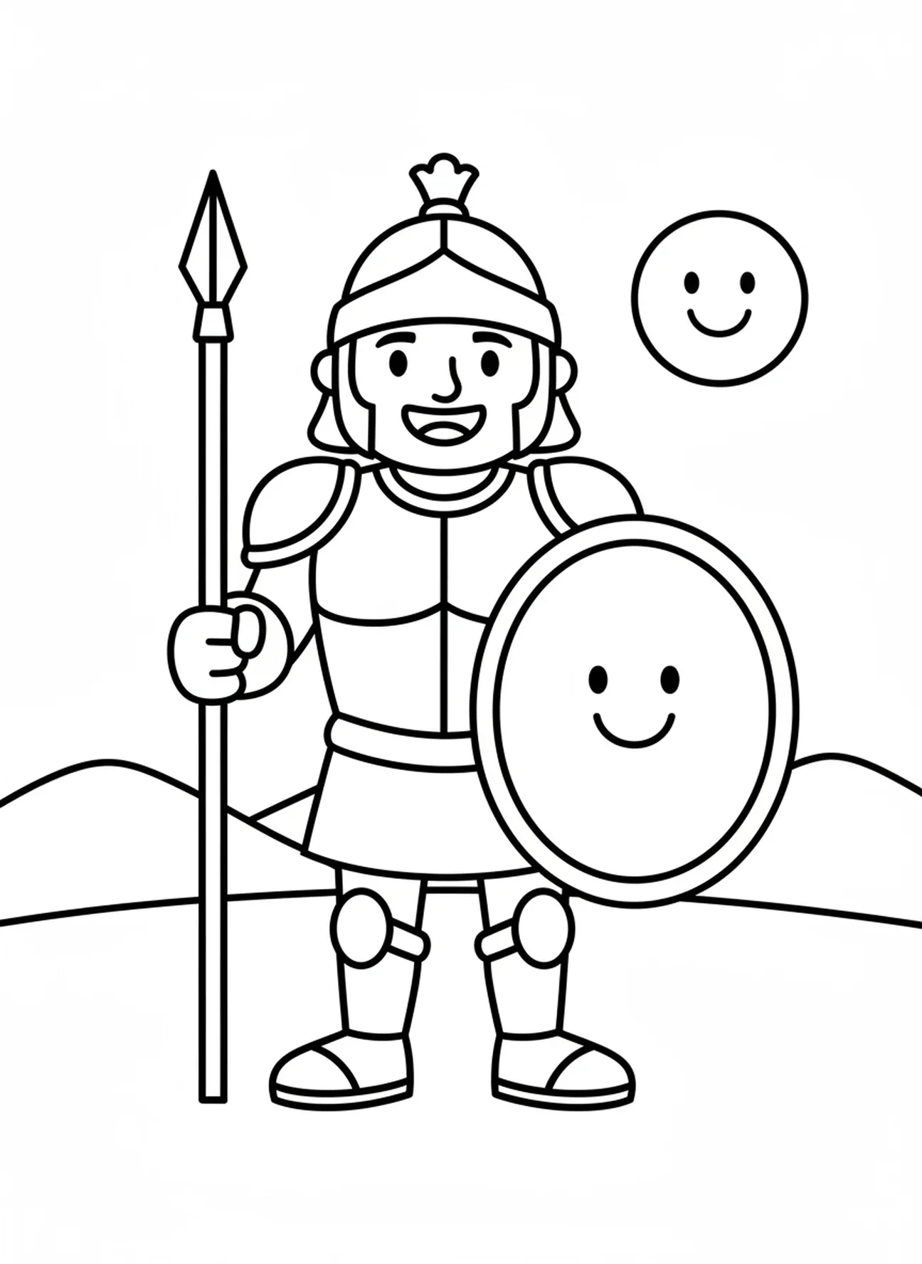 Der furchterregende Goliath, David und Goliath, David wählt Steine, Ausmalbild für Vorschulkinder im Alter von 3-5 Jahren.