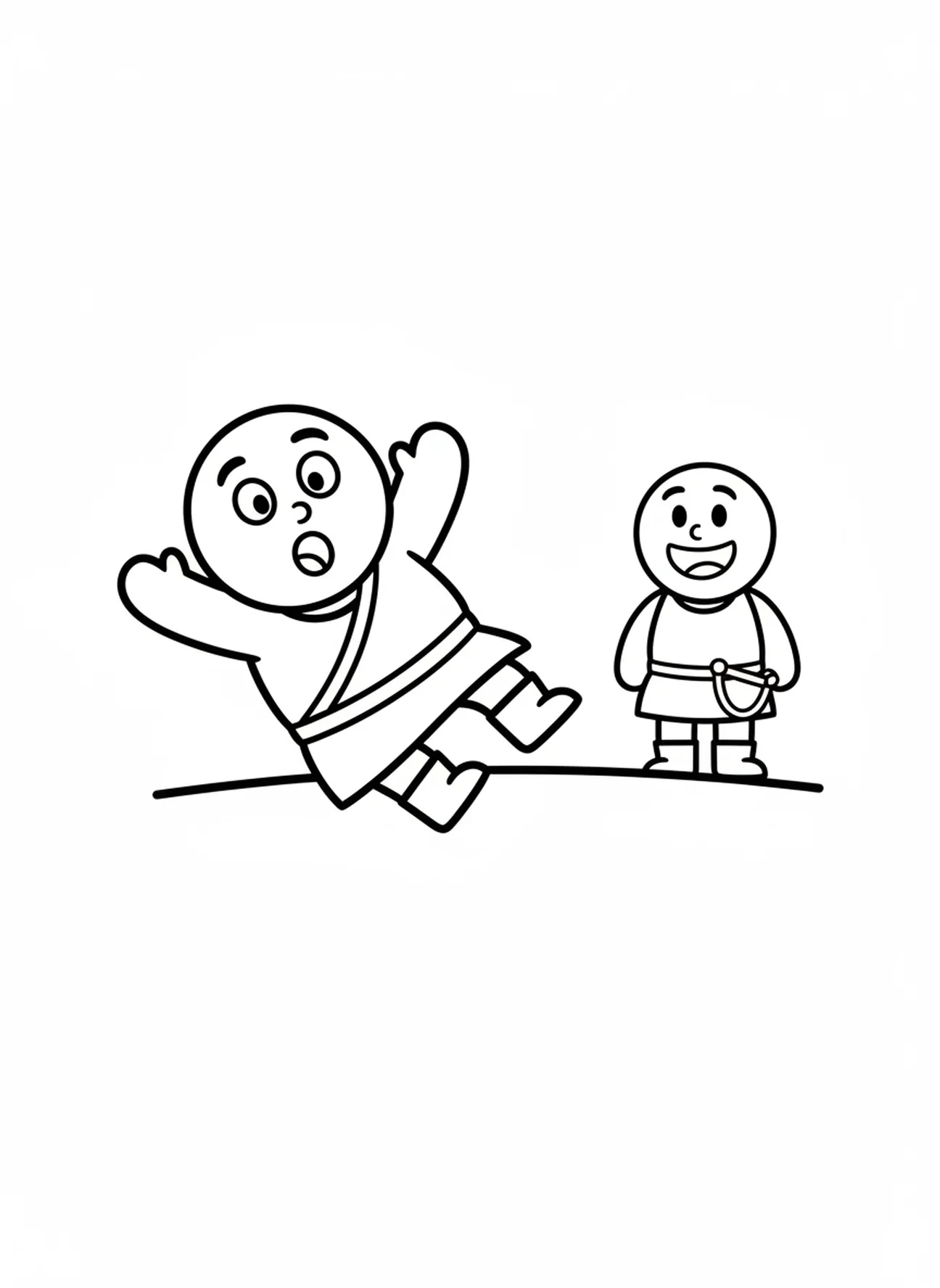 Goliath fällt zu Boden, David wählt Steine Malvorlage für Vorschulkinder im Alter von 3-5 Jahren.
