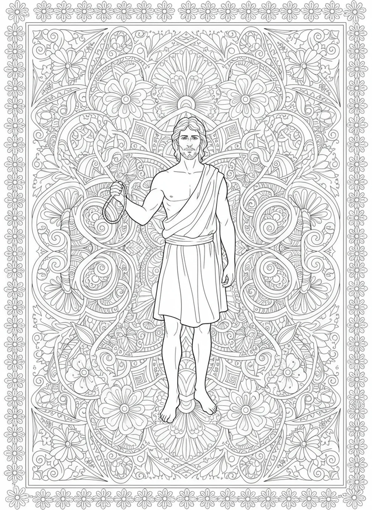 Davi com uma funda, Davi Golias Davi Pastor com Ovelhas página para colorir para adultos estilo de diário bíblico