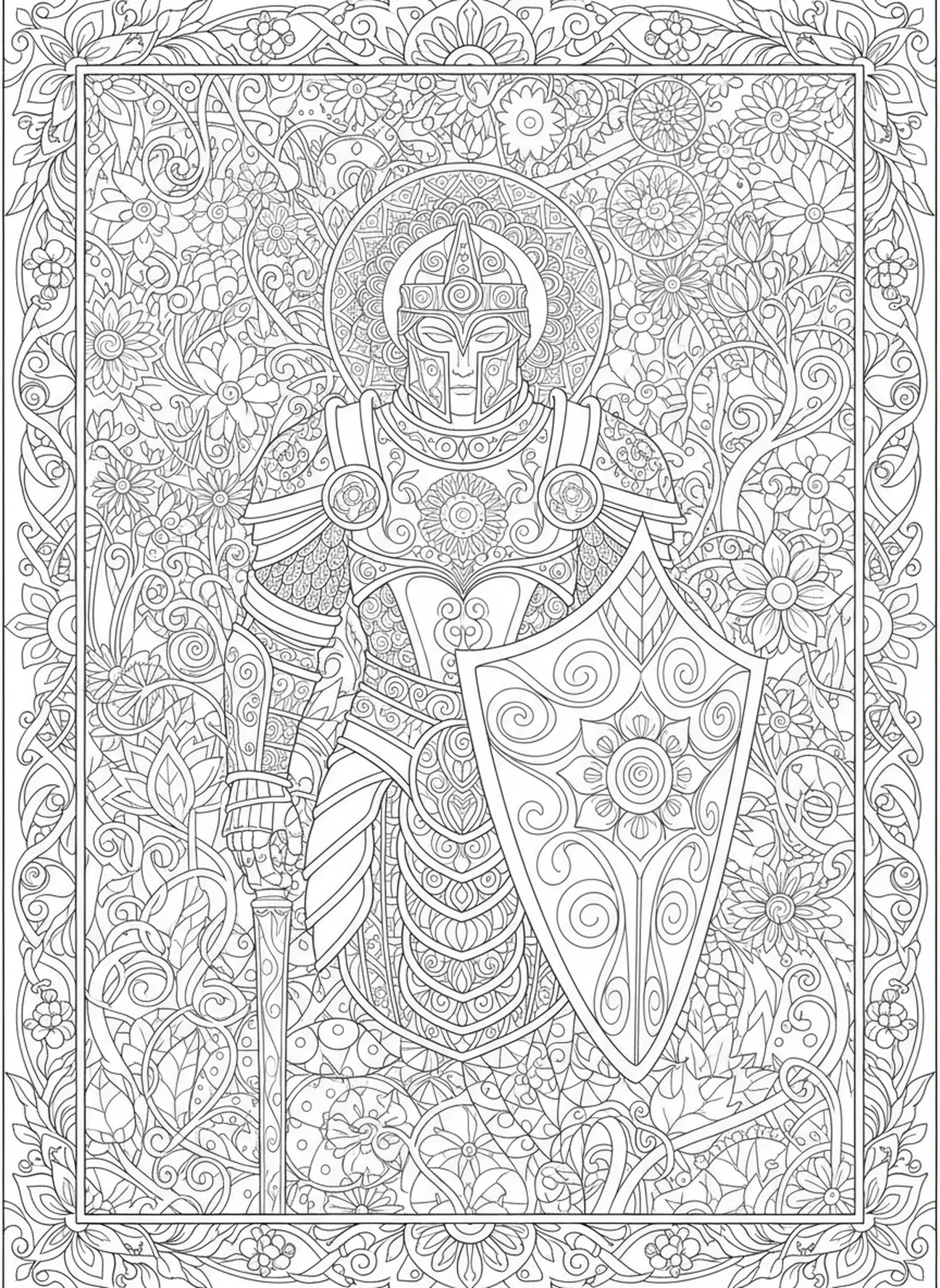 Golias em armadura ornamentada, Davi Golias Davi Pastor com Ovelhas página de colorir para adultos estilo diário bíblico